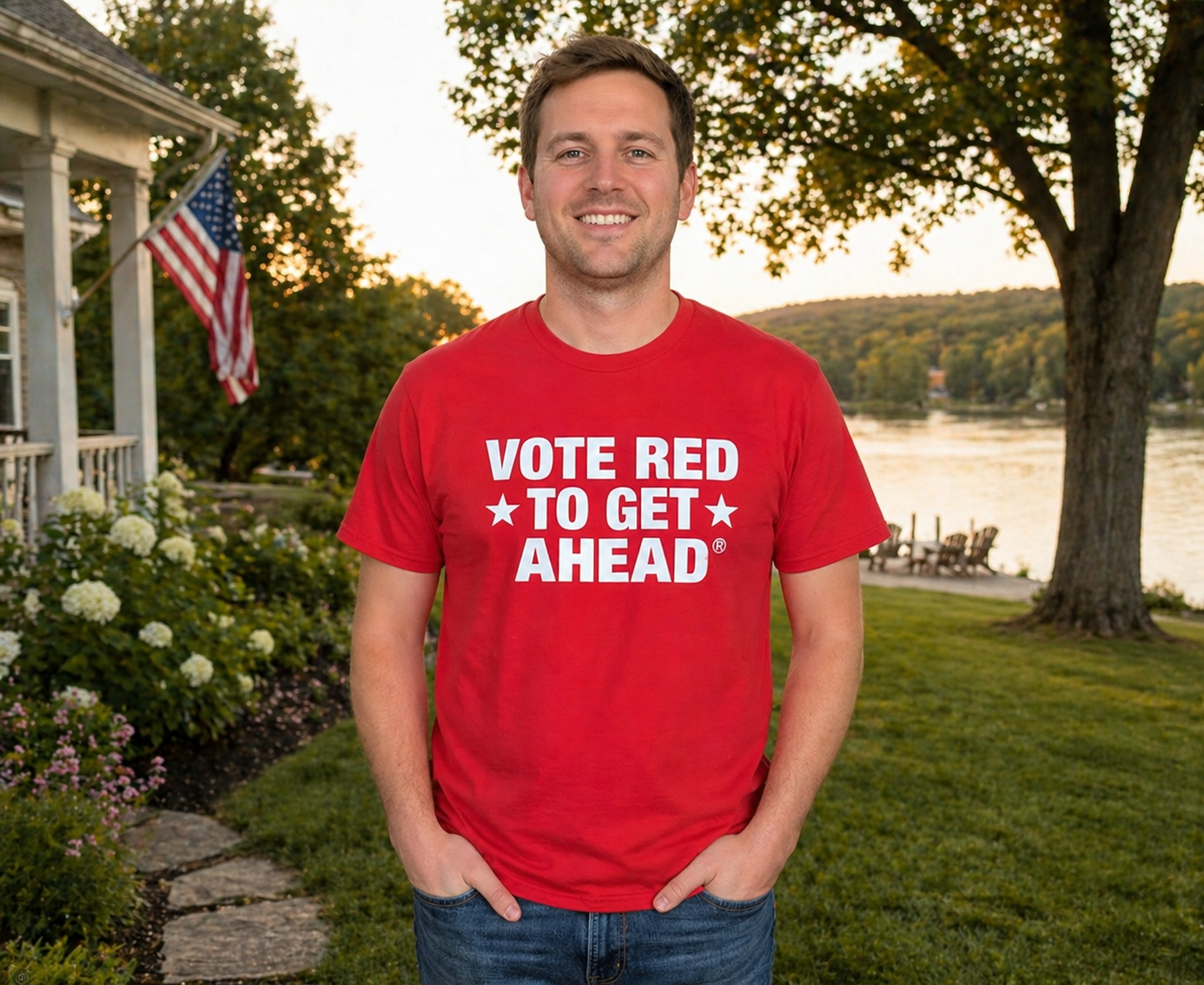 Vote Red tee by the lake